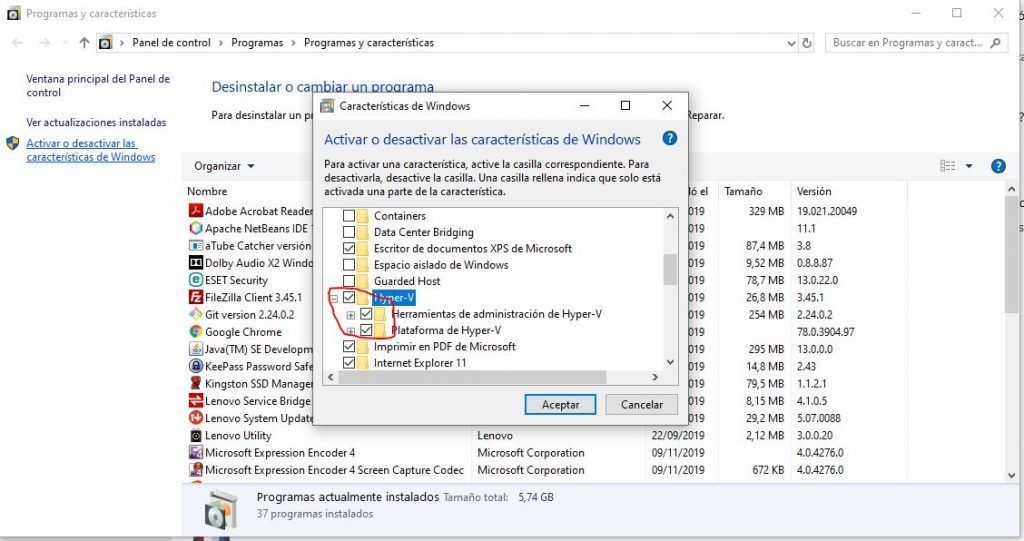 Activación de Hyper-V
