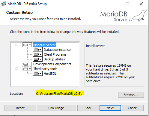 Menú para Instalar MariaDB en Windows