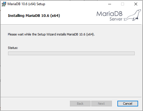barra de progreso de instalación de MariaDB.